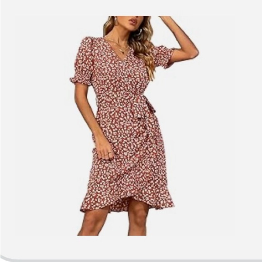 Kate KASIN Red Floral Midi Dress